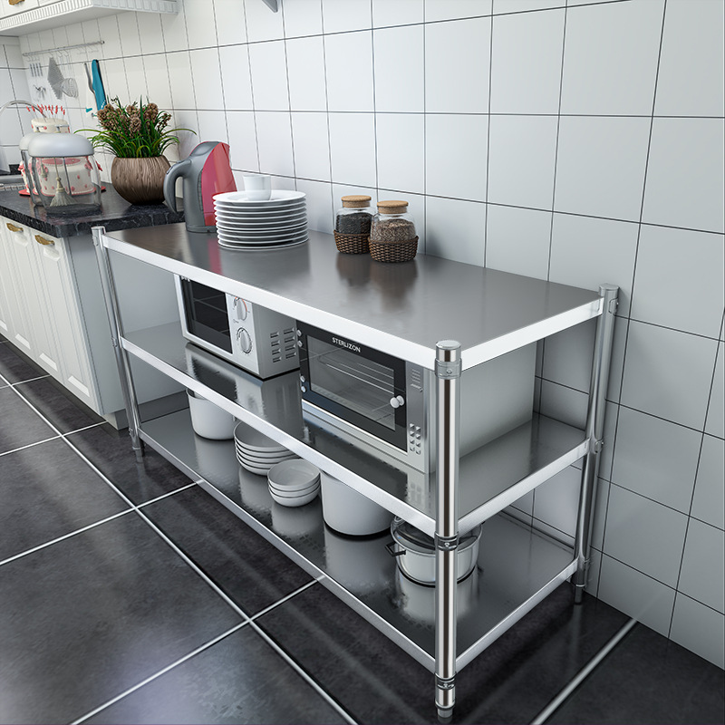 Stainless steel kitchen shelf with movable multi-layer storage rack, household pot and pan holder with swivel wheels