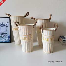 养花桶花器铁艺金属花筒复古铁皮花桶花店鲜花瓶干花花盆醒花新款