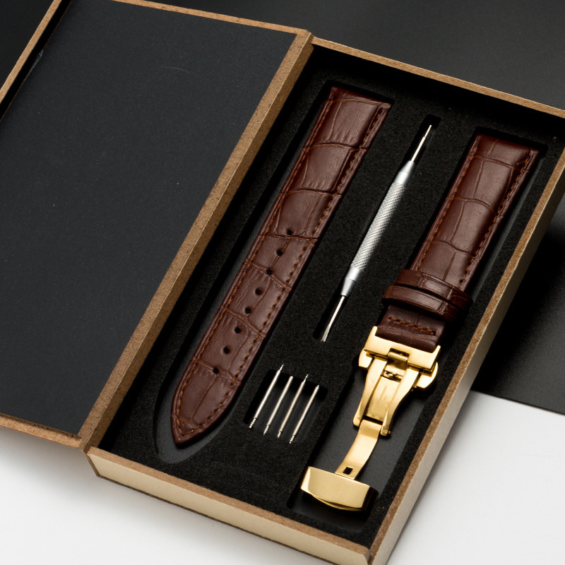 Cowhide leather strap men's and women's butterfly buckle universal spot strap bracelet factory direct sales