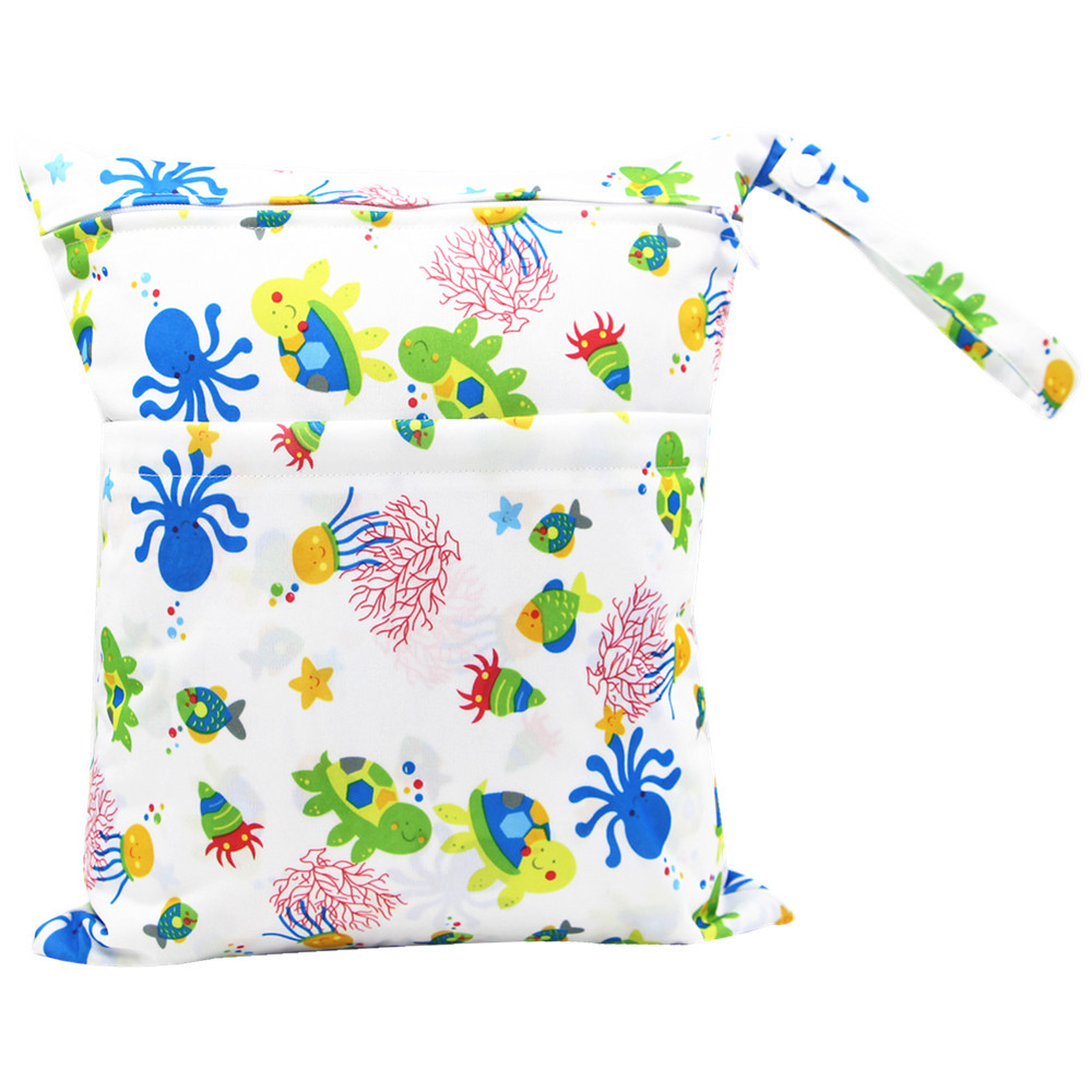 Bolsa de pañales Asenappy Impresión digital bebé doble cremallera impresión impermeable bolsa de pañales aplicación económica
