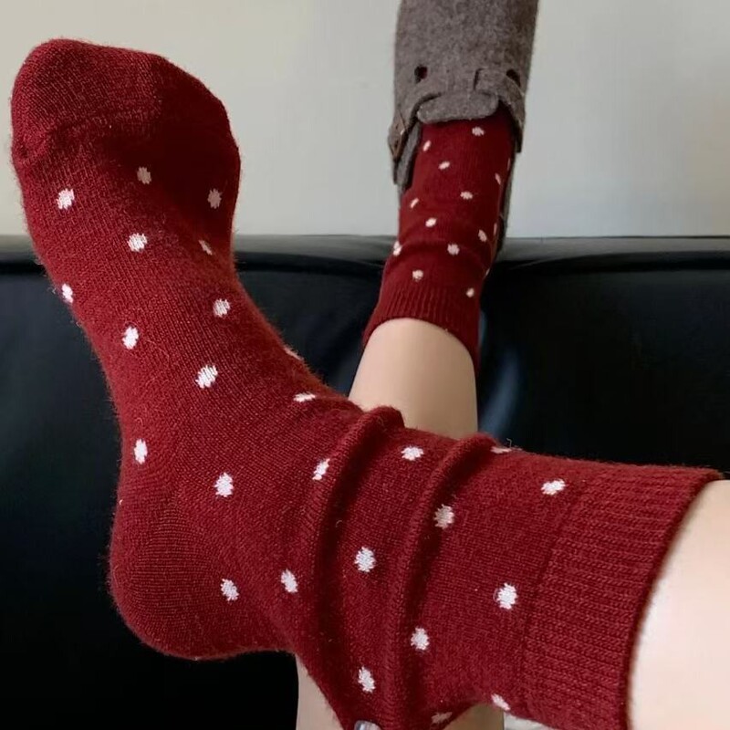 Red Socks for Women, Pure Cotton, Autumn and Winter, Ancora Red Series, Christmas and New Year Socks, Mid-Tube, Zodiac Year Red Socks