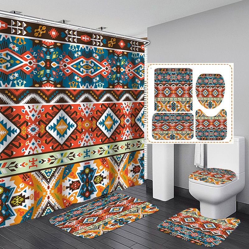 Venta caliente de Amazon Cortina de ducha de baño bohemia Tela de cortina de baño impermeable Juego de cuatro piezas Gran cantidad y excelente precio