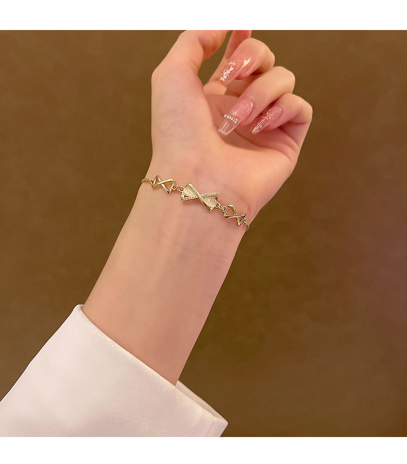 Sweet Bow Knot Titanium Steel Inlay Opal Zircon Bracelets 1 Piece