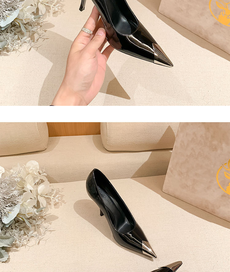 Black Stiletto Heel Pumps Pointed Toe Genuine Leather Shoes_voghion.com