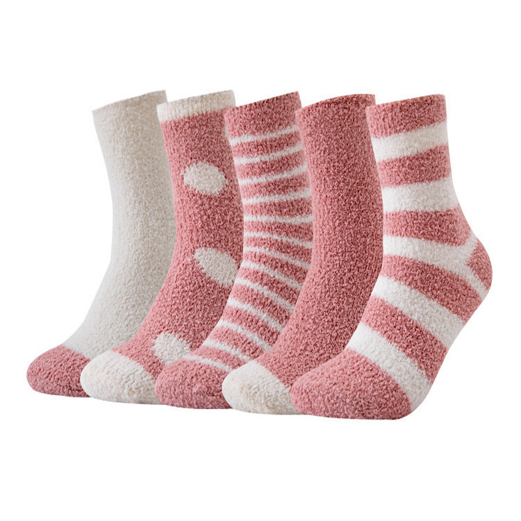 Pink Women's Coral Fleece Fluffy Plush Socks Sailor Crew Home Sleeping Socks Warm Gift Women Slippers Socks