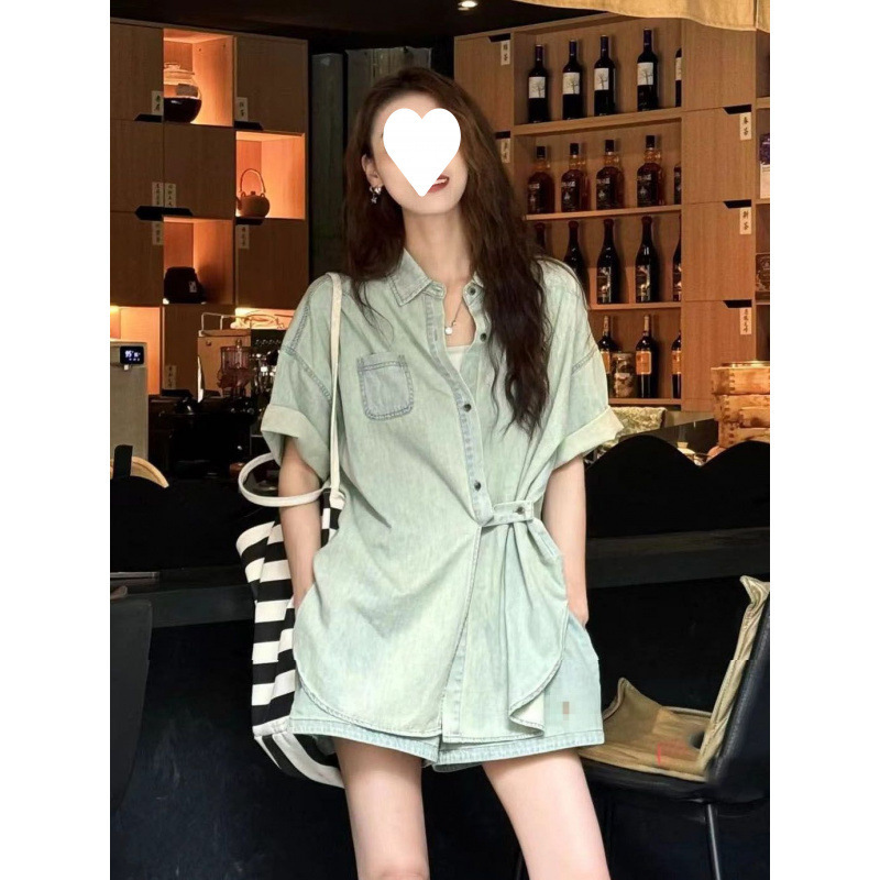 女性用のスタイリッシュなデニムスーツパンツ、夏用の薄い2025年の新しいスタイル、ハイエンド、クールでスタイリッシュなデニムスーツ|undefined