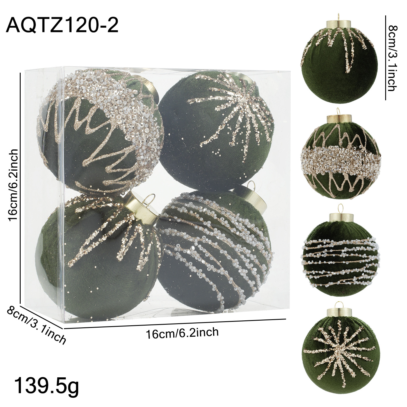 Nuevo producto de 8CM plástico envolvido bola tela de vello polvo adhesivo polvo de oro ligero de lujo bola de Navidad colgante colorida bola de Navidad colgante