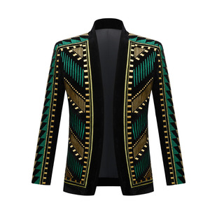 European and American Velvet Heavy Industry Embroidered Suit Jacket Men's Nightclub Bar Trendy Men's Performance Dress Prom Singer Dress