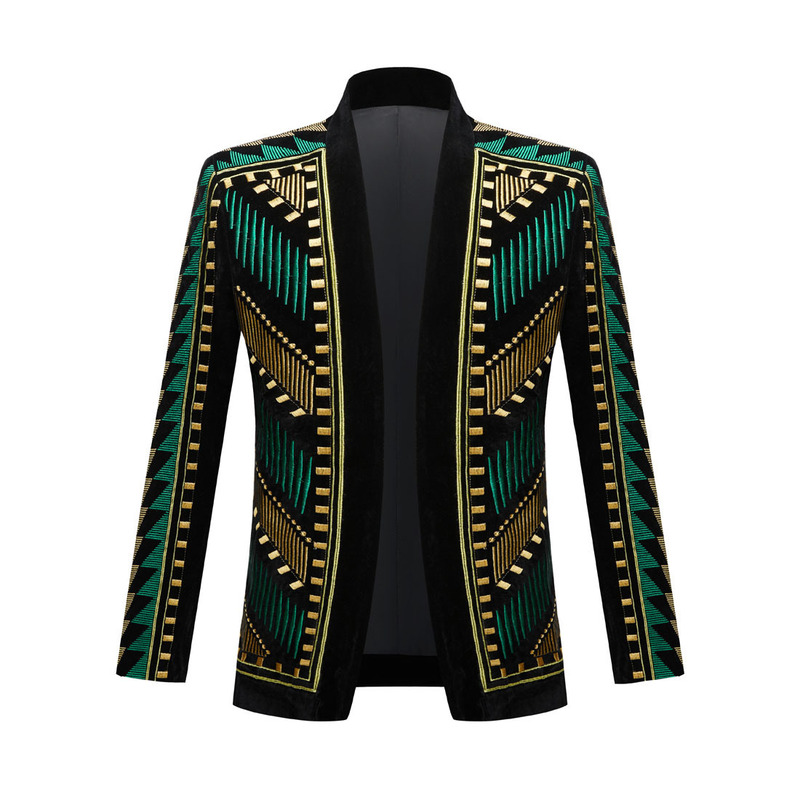 European and American Velvet Heavy Industry Embroidered Suit Jacket Men's Nightclub Bar Trendy Men's Performance Dress Prom Singer Dress