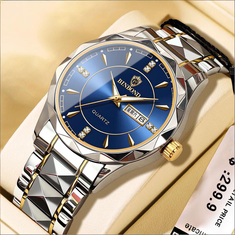 BINBOND/Binbang Men's Watch Trendy Fashion Business Tungsten Steel Belt Luminous Waterproof Men's Watch Quartz Watch