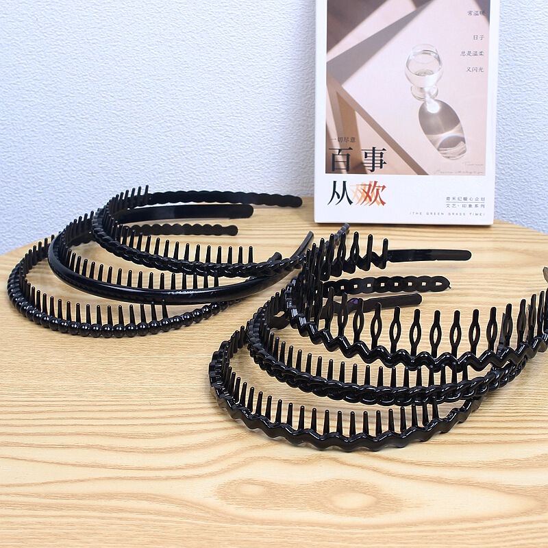 Simple long tooth hair hoop black plastic anti-skid head hoop no trace bright surface paint comb hair card wave braid headdress