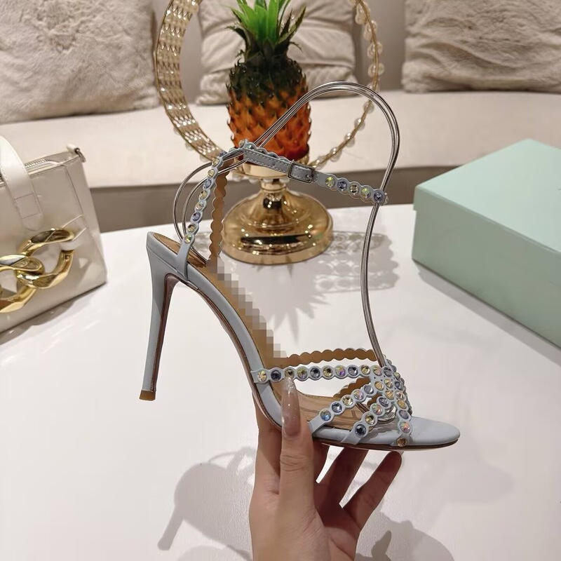 Cross-border light luxury European and American fashion multi-color rhinestone round-toe open-toe ankle strap elegant versatile commuting stiletto sandals Cross-border light luxury European and American fashion multi-color rhinestone round-toe open-toe ankle strap elegant versatile commuting stiletto sandals