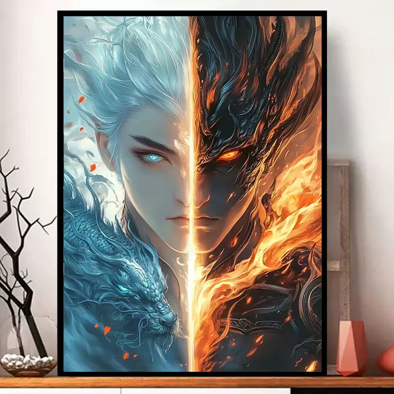 魔方钻石画满钻DIY哪吒与敖丙镜像贴画免烫印胶防潮亲子DIY材料包