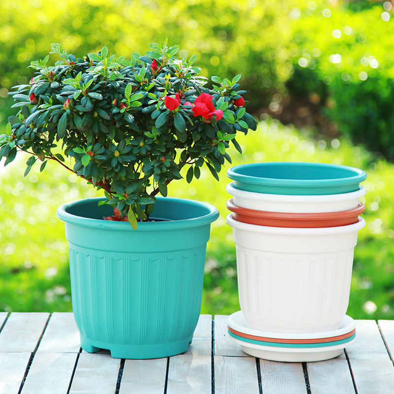 高颜值塑料花盆欧式帝罗马树脂仿陶瓷花盆竖纹桌面阳台圆形加厚