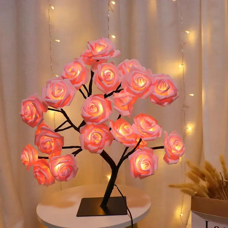 LED artificial rose cotton ball table lamp bedside night light for girls' room bedroom decoration tree-shaped lamp LED artificial rose cotton ball table lamp bedside night light for girls' room bedroom decoration tree-shaped lamp
