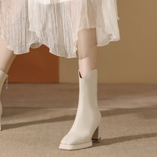 马丁靴女2022春秋新款小个子切尔西高跟短靴气质方头粗跟瘦瘦靴女