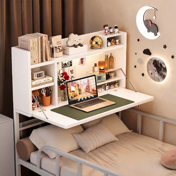 Lazy person's bed desk, foldable computer desk for college students, a must-have for dorms, multifunctional suspended study and storage desk