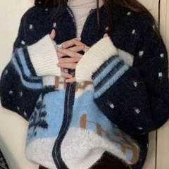 费尔岛提花复古毛衣外套女秋冬韩系冬日氛围百搭针织开衫上衣1319
