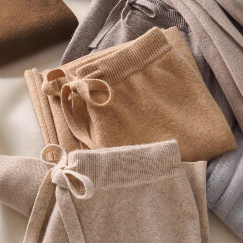 100% Australian Pure Wool Wide-Leg Pants for Women, Autumn and Winter Outerwear, Extended Straight-Leg Pants with Drapey Cashmere Knit Floor-Length Pants