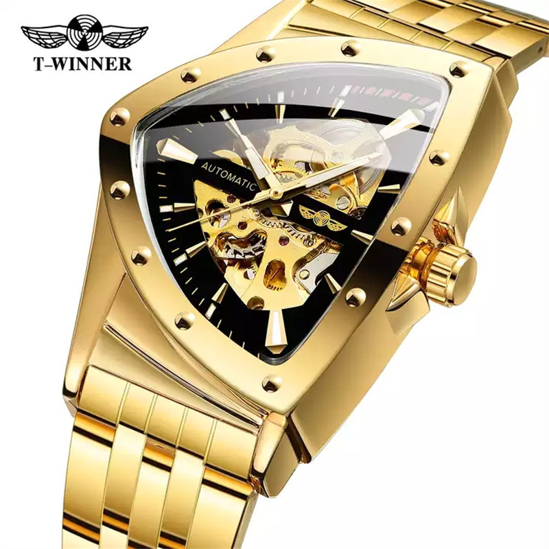 Ganador estilo europeo y americano de los hombres de moda casual hueco triángulo reloj cabeza reloj mecánico automático generación