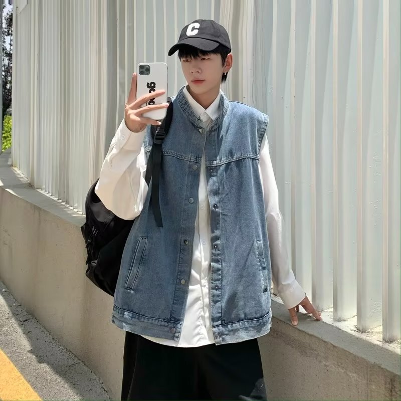 2026 New Foreign Trade Denim Vest with Lapel Collar for Men, Loose Casual Versatile Jacket, One-Piece Drop Shipping 2026 New Foreign Trade Denim Vest with Lapel Collar for Men, Loose Casual Versatile Jacket, One-Piece Drop Shipping