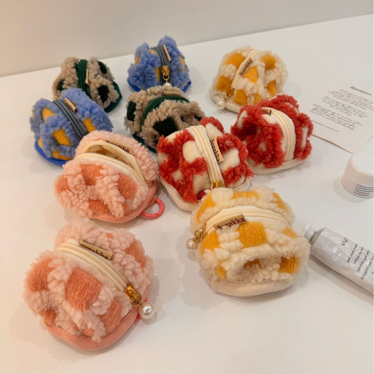 3991 colorido waffle terciopelo lindo pequeña bolsa de auriculares estéreo cubierta protectora suave caso Airpods bolsa de almacenamiento portátil