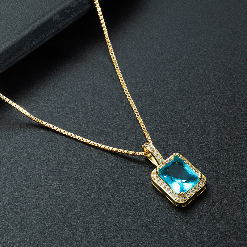 Nihaojewelry wholesale jewelry creative square multicolor gemstone copper zircon pendent necklacepicture5
