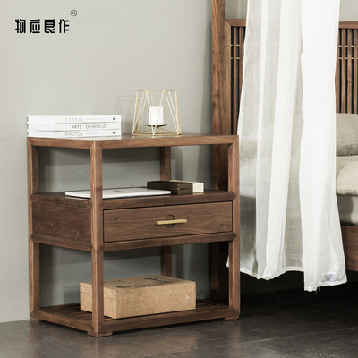 New Chinese style All solid wood bedside cupboard North America Black walnut Wooden bed Side cabinet Storage Side cabinet Japanese Simplicity furniture Storage