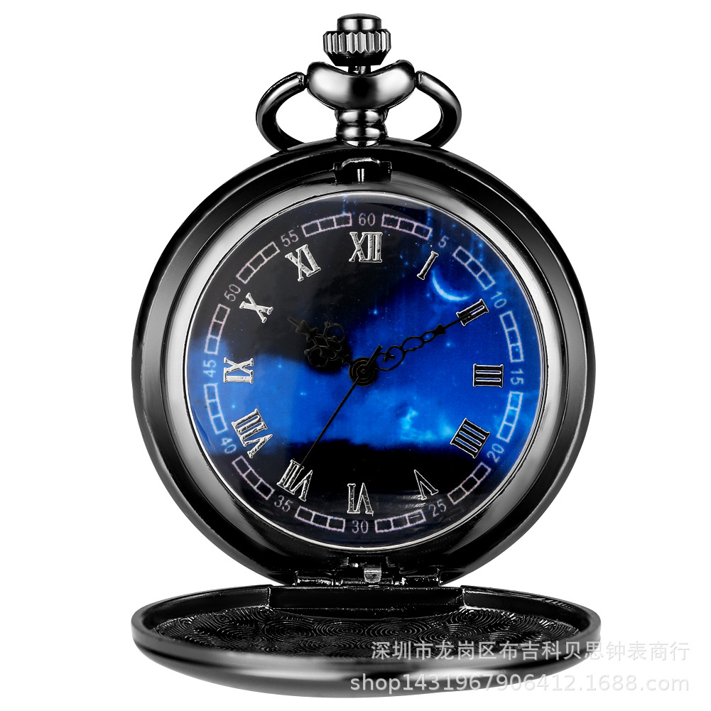 2021 New Quartz Movement Watch, Classic Double-Sided Polished/Skeleton Pattern Creative Starry Sky Dial Quartz Pocket Watch