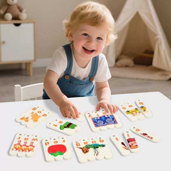 Cross-Border Wooden Ice Cream Stick Word Spelling Game English Letter Cognitive Matching Strip Puzzle Children's Educational Toys