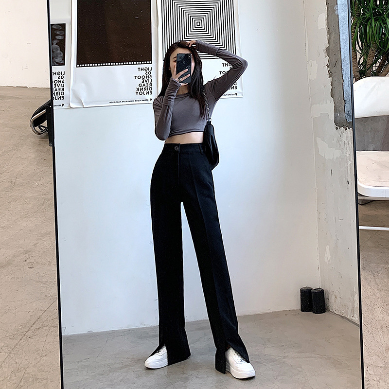 2021 new pattern Before the split ends trousers Spring Women's wear Paige Straight Mopping the floor suit Wide leg pants trousers