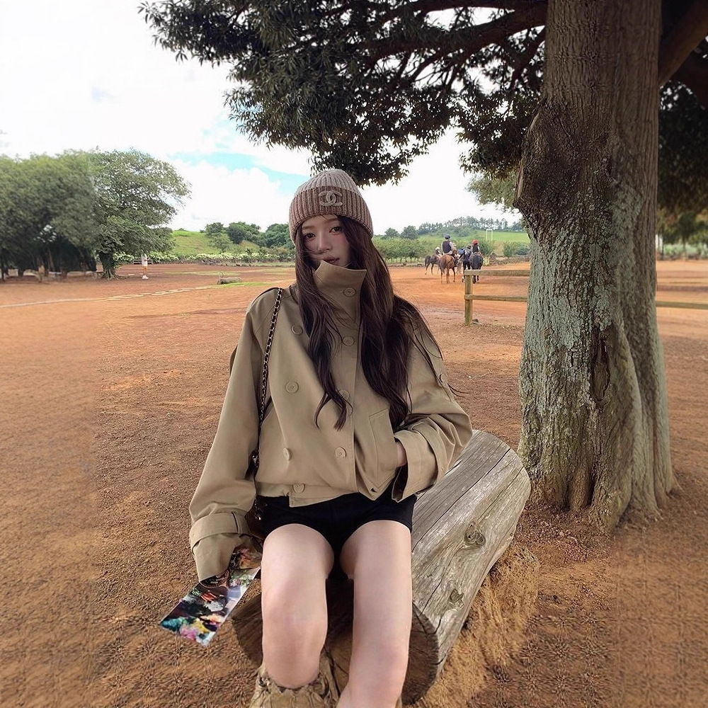 Korean Style Relaxed Style, Lazy Style, Retro Khaki Windbreaker, Autumn and Winter Elegant, Versatile Work Jacket for Women