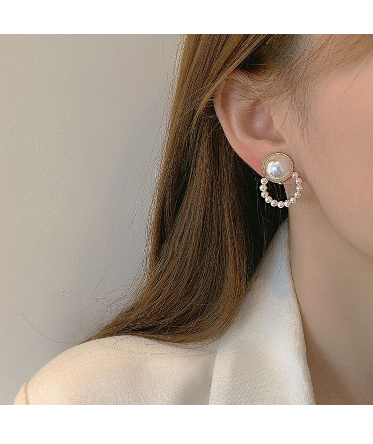 5g Weight Zircon Inlay Material Ear Studs Classification Imitation Pearl, Zinc Alloy Chain Material 1 Pair Quantity 1 Pair Simple Style Round Inlay Alloy Zircon Ear Studs