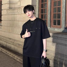 美式立体钢印字母短袖T恤男街头休闲百搭宽松潮牌男t百搭新款上衣