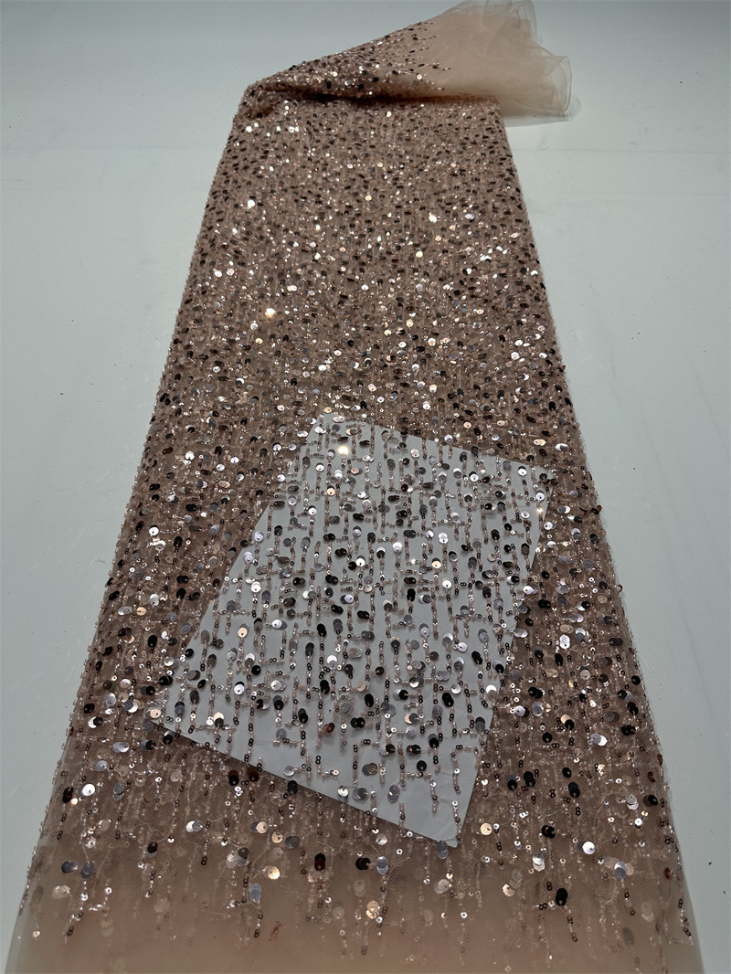 Fábrica al por mayor sequinilla bordada perlas tubo bordado tela de moda rendimiento de escenario ropa de vestir de alta calidad tela