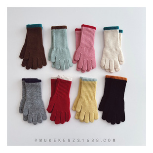 Ins Korean Style Children's Five-Finger Gloves Autumn and Winter Fashionable Style Warm Gloves for Boys and Girls Student's Finger Writing Gloves