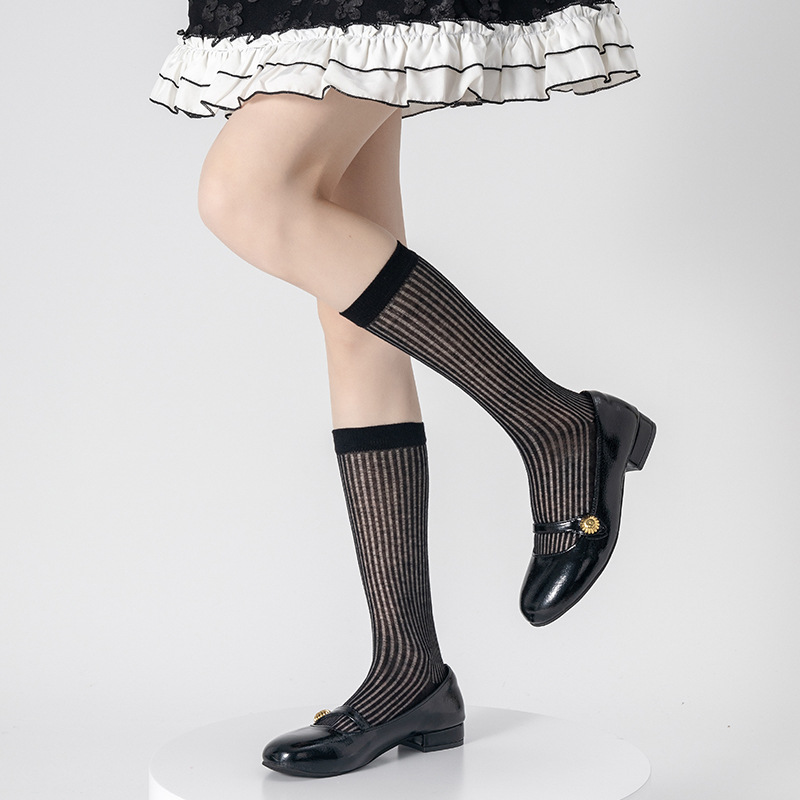Zapatos y calcetines de ballet estilo Miu de algodón, calcetines finos de primavera y verano con rayas verticales que estilizan, calcetines largos de color puro estilo japonés para niñas.