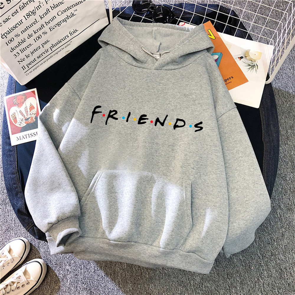 Cross-Border New Fashion Women's Letter Friend Print Long-Sleeve Hooded Sweatshirt Women's Casual Pullover Top