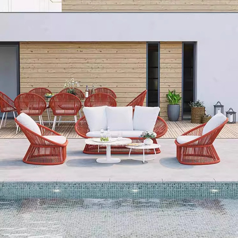 Combinación de caña al aire libre sofá patio muebles de ocio aleación de aluminio impermeable balcón al aire libre silla de caña imitación de caña