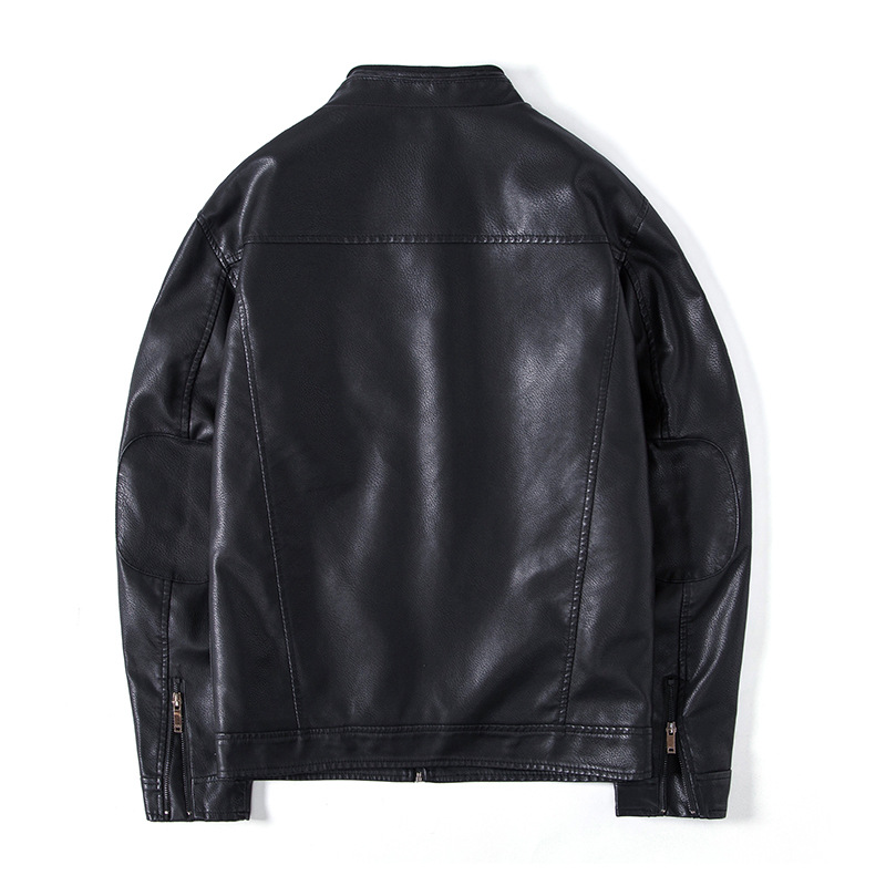 Herrenbekleidung Stehkragen hübsche Lederjacke Herren kurze Motorrad hübsche einfarbige Retro-PU-Lederjacke_voghion.com