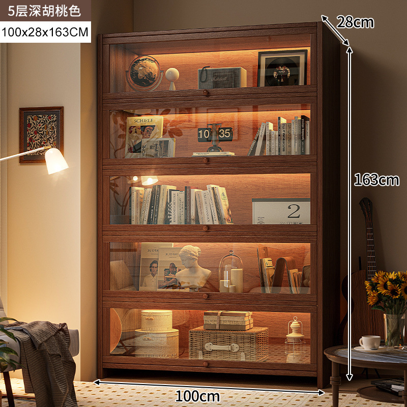 armario de madera maciza armario de almacenamiento en una pantalla de vidrio imitación de color nuez armario sala de estar estantería a prueba de polvo