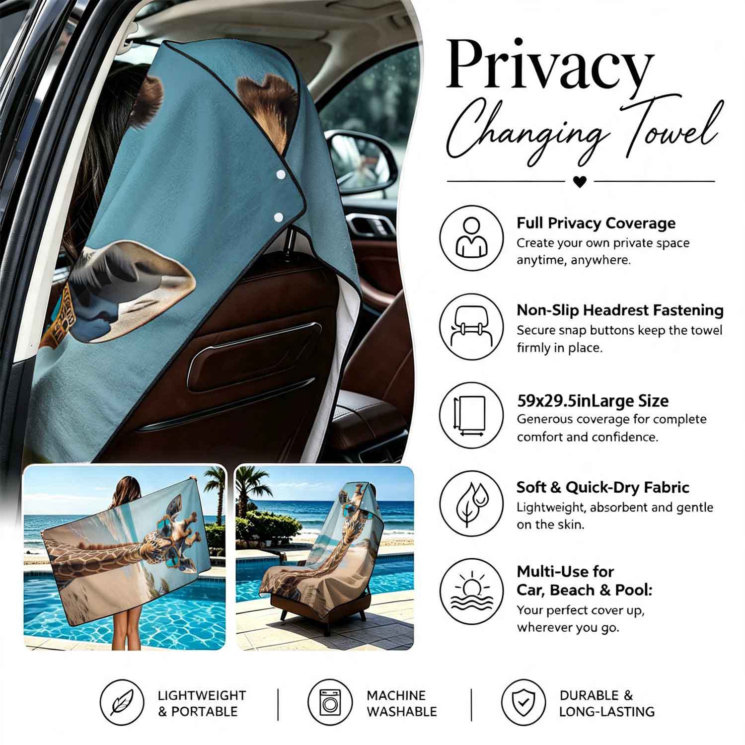 Printed bath towel and car seat cover 2-in-1, ultra-fine fiber outdoor beach and car dual-use universal seat cushion