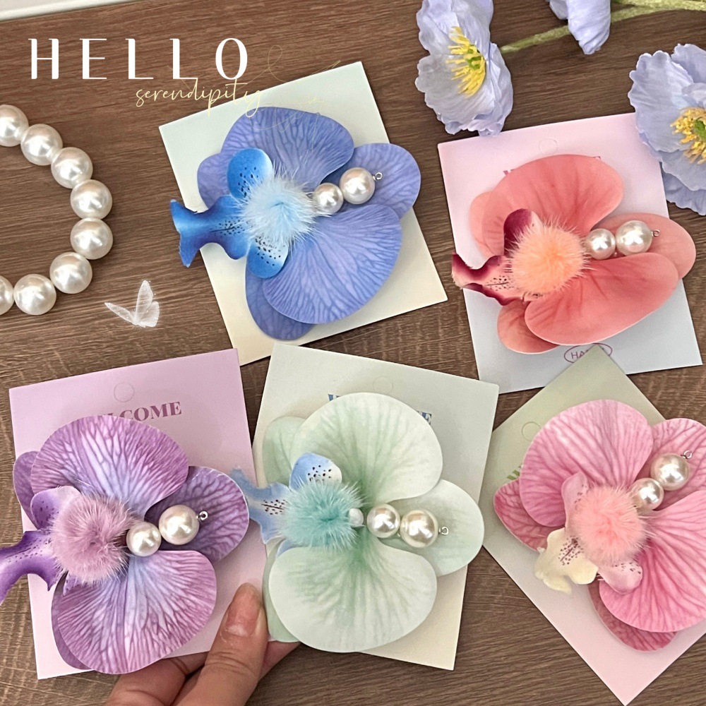 Nuevo estilo de atmósfera súper inmortal orquídea mariposa flores clips para el cabello de la niña Mori sistema lateral boca de pato clips para el cabello detrás de la cabeza