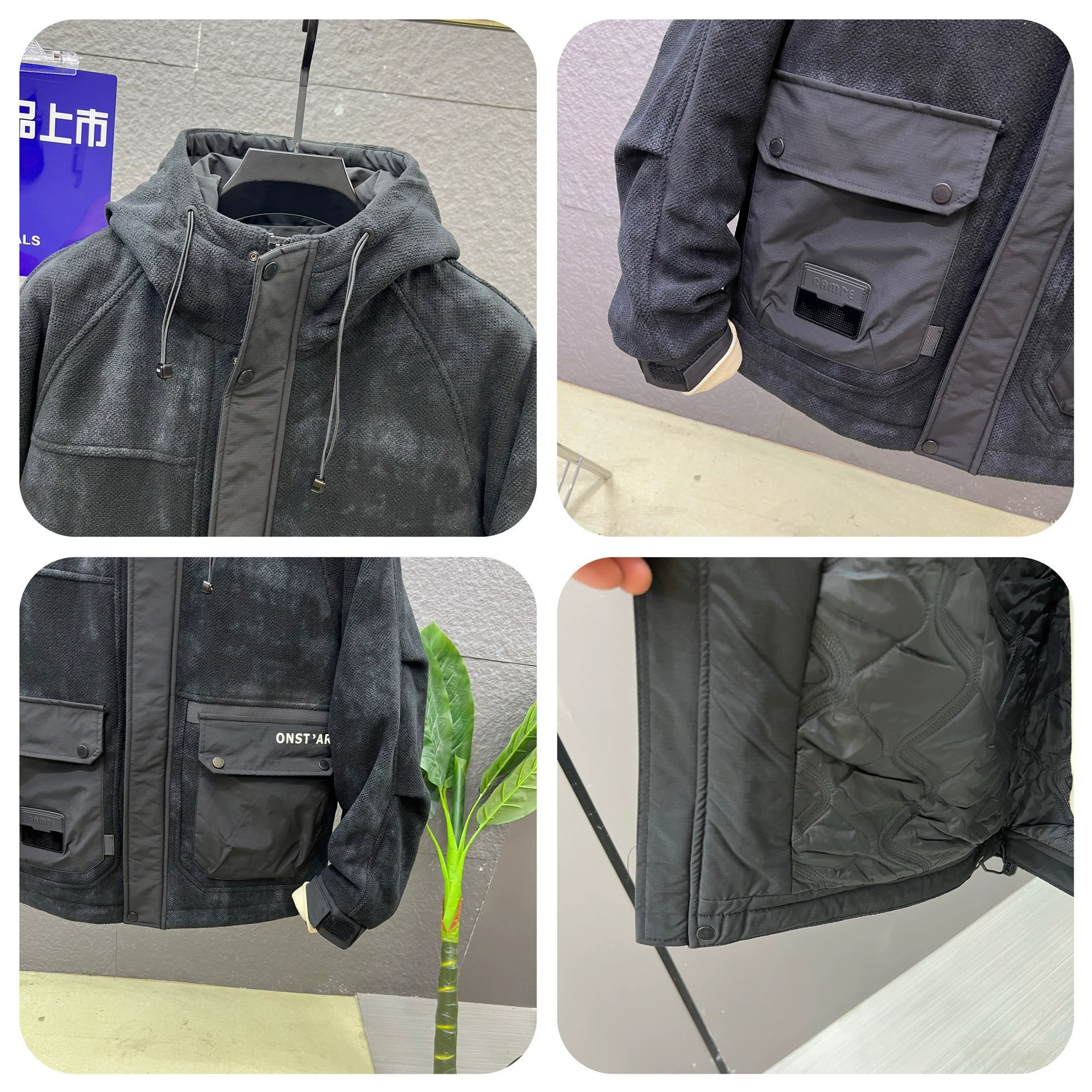 Demi-season warm down jacket with hood, oversize