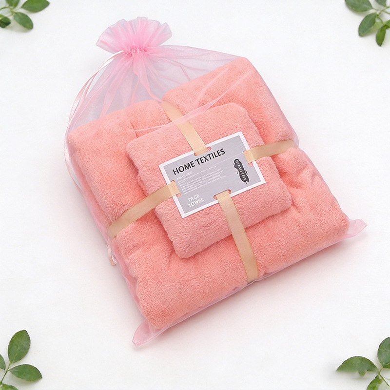 Transfronterizo TEMU etiquetado toalla de coral de alta densidad absorción de agua toalla de baño set toalla de regalo toalla de coral en stock