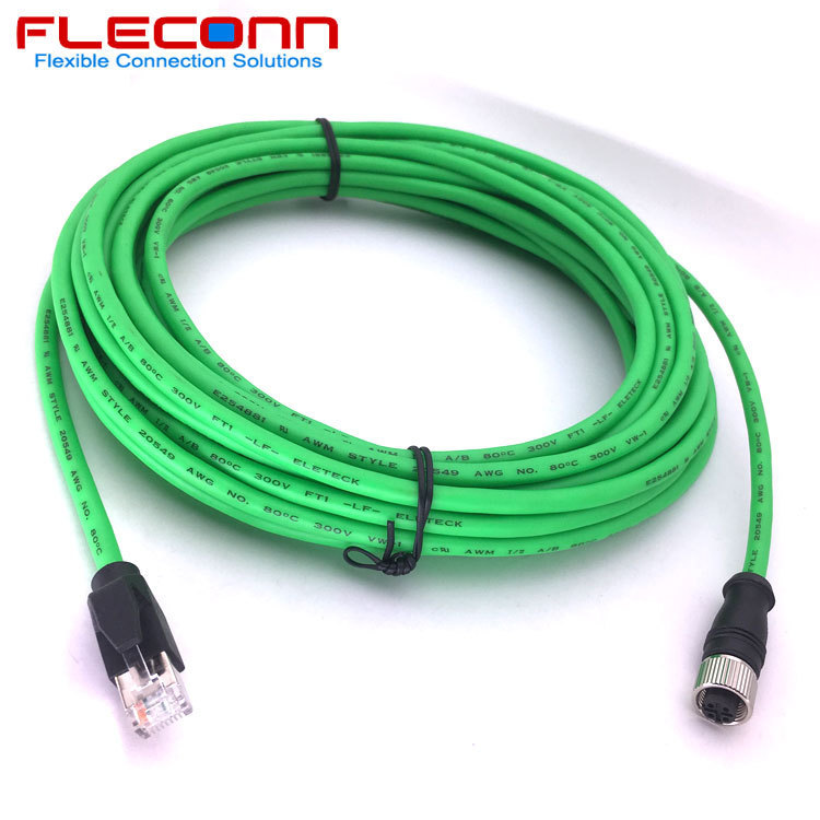 High-speed industrial Ethernet transmission line 5 10 15 M PUR outer sheath line M12 4 core D code to RJ45