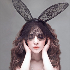 Lace transparent headband face veil rabbit ears hair clip novelty rabbit women's large ear hair accessory dropshipping