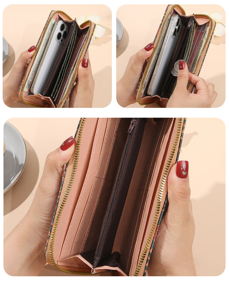 90g Weight Polyester Lining Material Zipper Closure Type Long Wallets Bags Type 1 Piece Quantity Daily Occasion Pu Leather Material Geometric Pattern All Seasons Season Women's Gender Vintage Style Style Square Shape Women's Geometric Pu Leather Zipper Long Wallets 4