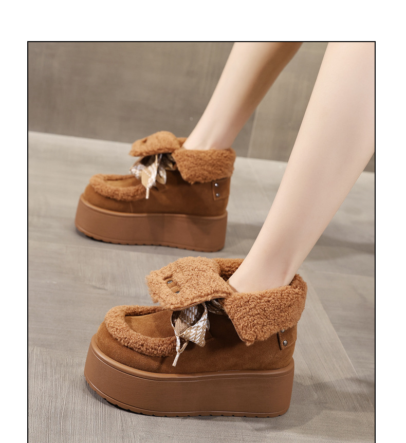 Giày boot nữ cổ cao lót nhung chống trượt đế dày tăng chiều cao — Màu cà phê chi tiết 15