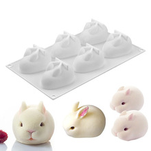 佳时跨境6连小兔子硅胶蛋糕模 硅胶捏捏模具 冷制皂DIY手工烘培模